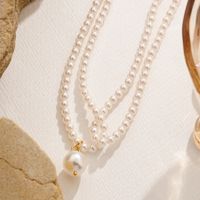 Simple Style Round Glass Pearl Beaded Women's Double Layer Necklaces Pendant Necklace main image 3
