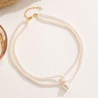 Simple Style Round Glass Pearl Beaded Women's Double Layer Necklaces Pendant Necklace main image 6