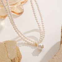 Einfacher Stil Runden Glas Perle Perlen Frau Doppellagige Halsketten Halskette Mit Anhänger main image 7