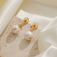 1 Pair Elegant Round Water Droplets Inlay Copper Freshwater Pearl 18K Gold Plated Silver Plated Drop Earrings main image 4