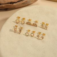 1 Pair Vintage Style Bow Knot Inlay Copper Zircon 14K Gold Plated Earrings main image 1