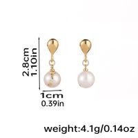 1 Pair Elegant Round Water Droplets Inlay Copper Freshwater Pearl 18K Gold Plated Silver Plated Drop Earrings sku image 2