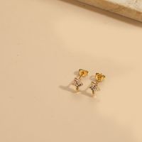 1 Pair Vintage Style Bow Knot Inlay Copper Zircon 14K Gold Plated Earrings sku image 5