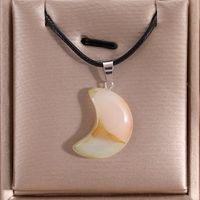 Simple Style Classic Style Moon Glass Leather Rope Plating White Gold Plated Women's Pendant Necklace sku image 2