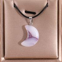 Simple Style Classic Style Moon Glass Leather Rope Plating White Gold Plated Women's Pendant Necklace sku image 4