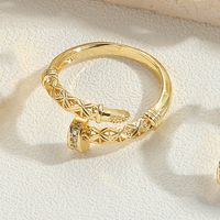 Wholesale Simple Style Animal Snake Copper Inlay 14K Gold Plated Zircon Open Rings sku image 1
