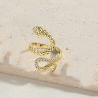 Wholesale Simple Style Animal Snake Copper Inlay 14K Gold Plated Zircon Open Rings sku image 4