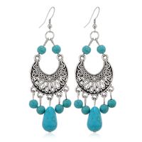 1 Pair Ethnic Style Classic Style Moon Water Droplets Inlay Alloy Turquoise Drop Earrings main image 5
