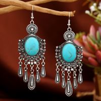 1 Pair Ethnic Style Classic Style Geometric Water Droplets Inlay Alloy Turquoise Rhinestones Drop Earrings main image 1