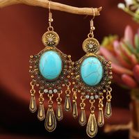 1 Pair Ethnic Style Classic Style Geometric Water Droplets Inlay Alloy Turquoise Rhinestones Drop Earrings main image 3
