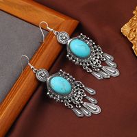 1 Pair Ethnic Style Classic Style Geometric Water Droplets Inlay Alloy Turquoise Rhinestones Drop Earrings main image 4