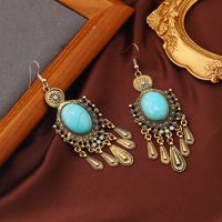 1 Pair Ethnic Style Classic Style Geometric Water Droplets Inlay Alloy Turquoise Rhinestones Drop Earrings main image 5
