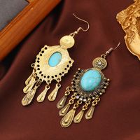 1 Pair Ethnic Style Classic Style Geometric Water Droplets Inlay Alloy Turquoise Rhinestones Drop Earrings main image 6