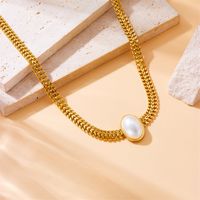 Titanium Steel 18K Gold Plated Vintage Style Plating Inlay Solid Color Pearl Necklace main image 4