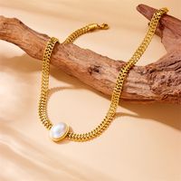 Titanium Steel 18K Gold Plated Vintage Style Plating Inlay Solid Color Pearl Necklace main image 1