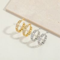 1 Pair Simple Style Snake Inlay Copper Zircon 14K Gold Plated Ear Studs main image 3