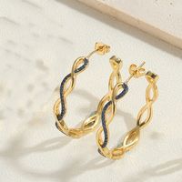1 Pair Simple Style Snake Inlay Copper Zircon 14K Gold Plated Ear Studs sku image 3