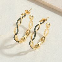 1 Pair Simple Style Snake Inlay Copper Zircon 14K Gold Plated Ear Studs sku image 5