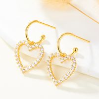 1 Pair Elegant Luxurious Romantic Heart Shape Plating Inlay Sterling Silver Zircon Gold Plated Drop Earrings main image 3