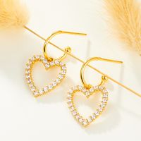 1 Paar Elegant Luxuriös Romantisch Herzform Überzug Inlay Sterling Silber Zirkon Vergoldet Tropfenohrringe main image 1
