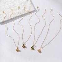 Copper 18K Gold Plated Simple Style Classic Style Plating Inlay Butterfly Rhinestones Pendant Necklace main image 4