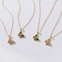 Copper 18K Gold Plated Simple Style Classic Style Plating Inlay Butterfly Rhinestones Pendant Necklace main image 3