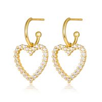1 Paar Elegant Luxuriös Romantisch Herzform Überzug Inlay Sterling Silber Zirkon Vergoldet Tropfenohrringe sku image 1