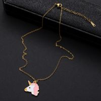 304 Stainless Steel Simple Style Classic Style Stripe Unicorn Pendant Necklace main image 3