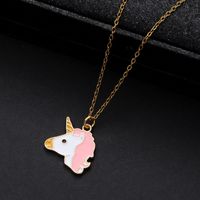 304 Stainless Steel Simple Style Classic Style Stripe Unicorn Pendant Necklace main image 1