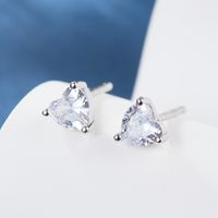 1 Pair Simple Style Classic Style Star Heart Shape Plating Inlay Sterling Silver Zircon White Gold Plated Ear Studs main image 6