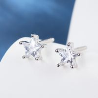 1 Pair Simple Style Classic Style Star Heart Shape Plating Inlay Sterling Silver Zircon White Gold Plated Ear Studs main image 5