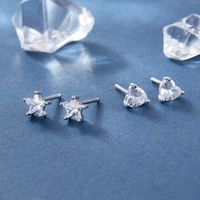 1 Pair Simple Style Classic Style Star Heart Shape Plating Inlay Sterling Silver Zircon White Gold Plated Ear Studs main image 1