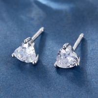 1 Pair Simple Style Classic Style Star Heart Shape Plating Inlay Sterling Silver Zircon White Gold Plated Ear Studs main image 4