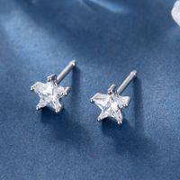 1 Pair Simple Style Classic Style Star Heart Shape Plating Inlay Sterling Silver Zircon White Gold Plated Ear Studs main image 3