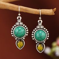 1 Pair Elegant Lady Water Droplets Inlay Zinc Alloy Artificial Crystal Turquoise Drop Earrings main image 1