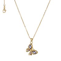 Copper 18K Gold Plated Simple Style Classic Style Plating Inlay Butterfly Rhinestones Pendant Necklace sku image 4