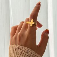 304 Stainless Steel 18K Gold Plated IG Style Classic Style Plating Cross Rings main image 1