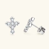 1 Pair Simple Style Classic Style Cross Plating Inlay Sterling Silver Zircon White Gold Plated Gold Plated Ear Studs main image 3
