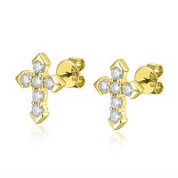 1 Pair Simple Style Classic Style Cross Plating Inlay Sterling Silver Zircon White Gold Plated Gold Plated Ear Studs sku image 1