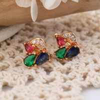 1 Pair Cute Flower Plating Inlay Copper Zircon Rose Gold Plated Ear Studs main image 3