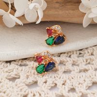 1 Pair Cute Flower Plating Inlay Copper Zircon Rose Gold Plated Ear Studs main image 5