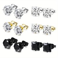 6 Pairs Punk Simple Style Solid Color Inlay 201 Stainless Steel Zircon Ear Studs main image 1