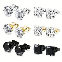 6 Pairs Punk Simple Style Solid Color Inlay 201 Stainless Steel Zircon Ear Studs main image 6