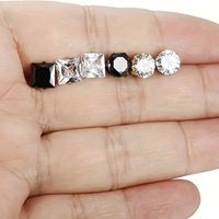 6 Pairs Punk Simple Style Solid Color Inlay 201 Stainless Steel Zircon Ear Studs main image 5