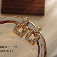 1 Pair Elegant Rectangle Inlay Copper Crystal Zircon 18K Gold Plated Drop Earrings sku image 1