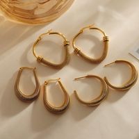 1 Pair Elegant Geometric Moon Plating Mesh Hollow Out 304 Stainless Steel 18K Gold Plated Hoop Earrings main image 4