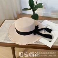 Women's Pastoral Simple Style Solid Color Bowknot Big Eaves Straw Hat sku image 6