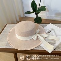 Women's Pastoral Simple Style Solid Color Bowknot Big Eaves Straw Hat sku image 7