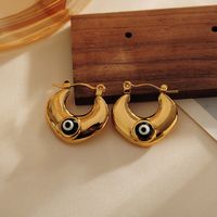 1 Pair Casual Vintage Style Funny Round Heart Shape Eye Enamel 304 Stainless Steel Hoop Earrings sku image 2