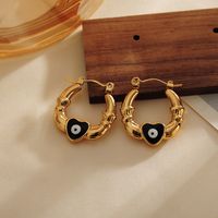 1 Pair Casual Vintage Style Funny Round Heart Shape Eye Enamel 304 Stainless Steel Hoop Earrings sku image 3